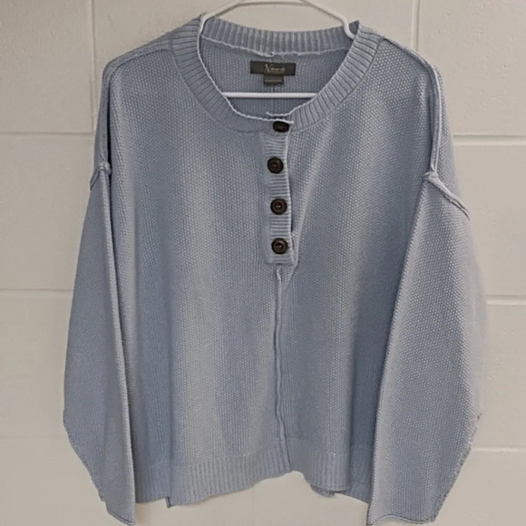 Natural Reflections Light Blue Textured, Button, Crew Neck, Sweater - Picture 10 of 10